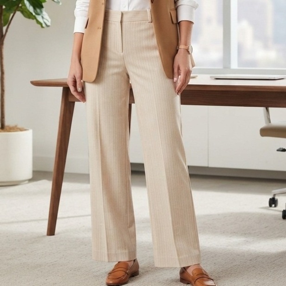 Express Editor high rise Wide Leg flare pants wool pinstripe Trouser dress work